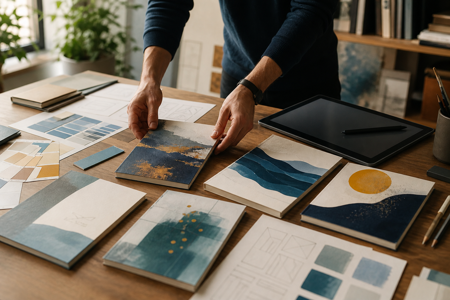 A designer developing original book cover concepts