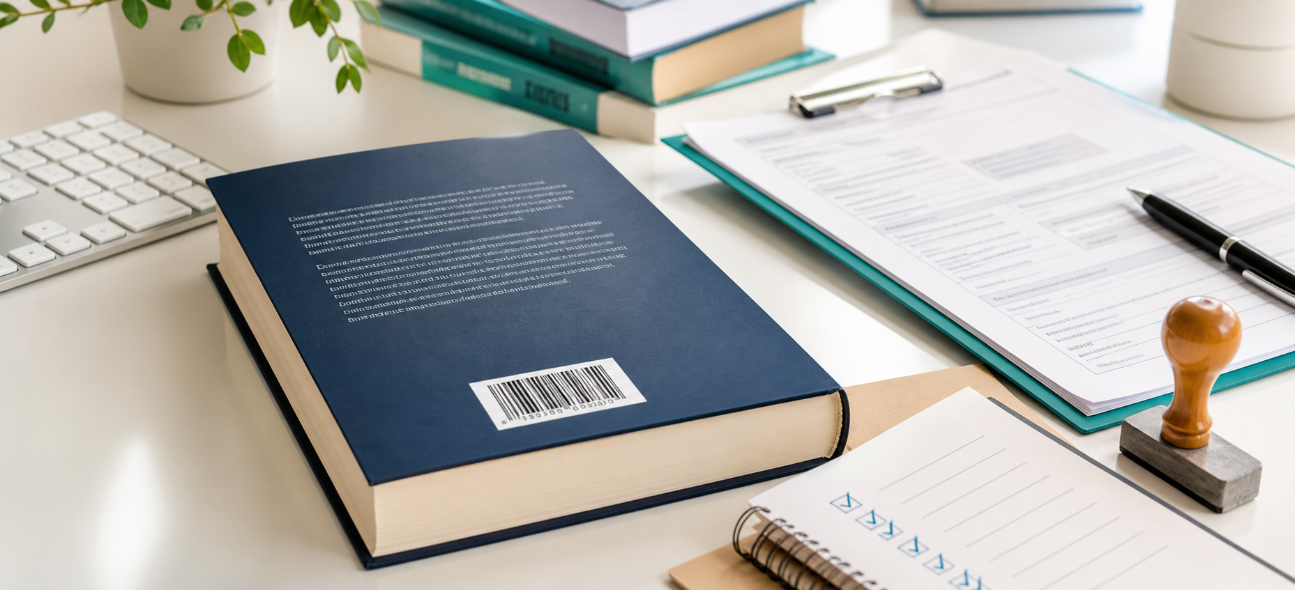 A finished book with ISBN and publishing registration materials
